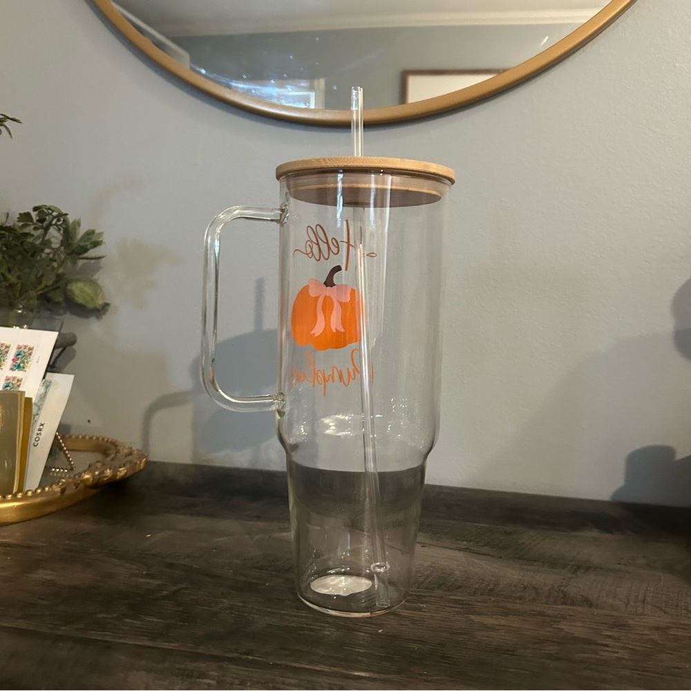 NEW Hobby Lobby Hello Pumpkin Glass Tumbler - Picture 3 of 4